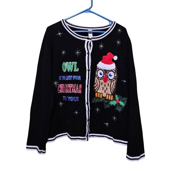 Women's Owl I Want for Christmas Is You Sweater Multi-Color Holiday Size XL - Picture 1 of 5